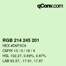 颜色代码: RGB 214 245 201 | qconv.com