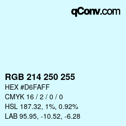 Color code: RGB 214 250 255 | qconv.com