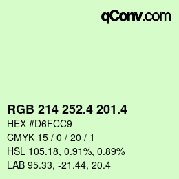 カラーコード: RGB 214 252.4 201.4 | qconv.com