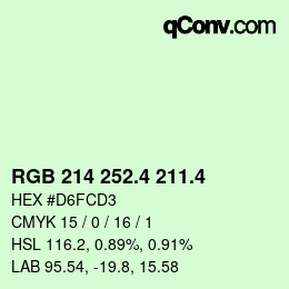 カラーコード: RGB 214 252.4 211.4 | qconv.com