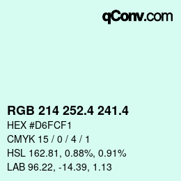 カラーコード: RGB 214 252.4 241.4 | qconv.com