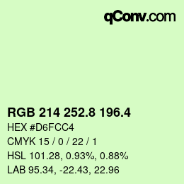 カラーコード: RGB 214 252.8 196.4 | qconv.com