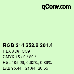 カラーコード: RGB 214 252.8 201.4 | qconv.com