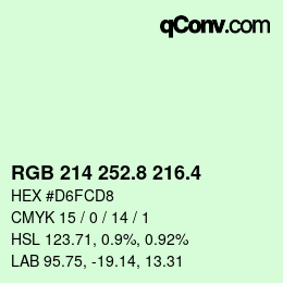 カラーコード: RGB 214 252.8 216.4 | qconv.com