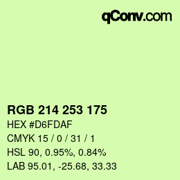 カラーコード: RGB 214 253 175 | qconv.com