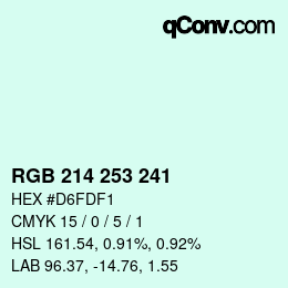 カラーコード: RGB 214 253 241 | qconv.com
