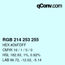 Color code: RGB 214 253 255 | qconv.com