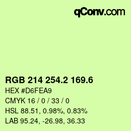 カラーコード: RGB 214 254.2 169.6 | qconv.com