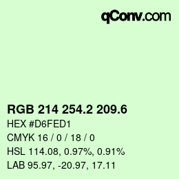 カラーコード: RGB 214 254.2 209.6 | qconv.com