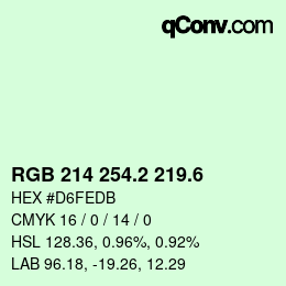カラーコード: RGB 214 254.2 219.6 | qconv.com