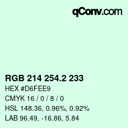 カラーコード: RGB 214 254.2 233 | qconv.com