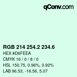 カラーコード: RGB 214 254.2 234.6 | qconv.com