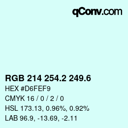 カラーコード: RGB 214 254.2 249.6 | qconv.com