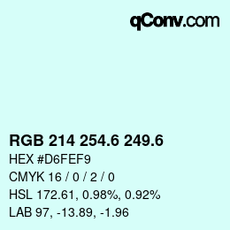 カラーコード: RGB 214 254.6 249.6 | qconv.com