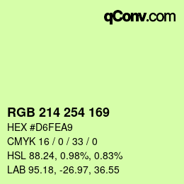 カラーコード: RGB 214 254 169 | qconv.com