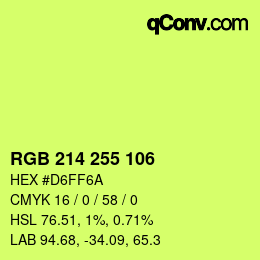 Color code: RGB 214 255 106 | qconv.com