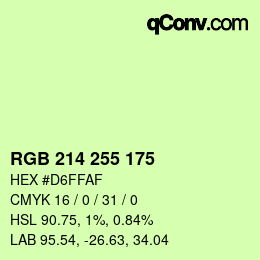 カラーコード: RGB 214 255 175 | qconv.com