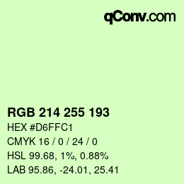 Color code: RGB 214 255 193 | qconv.com