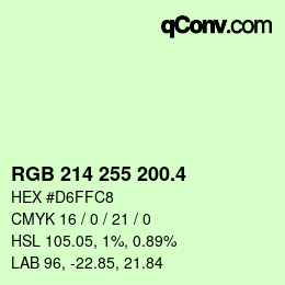 カラーコード: RGB 214 255 200.4 | qconv.com