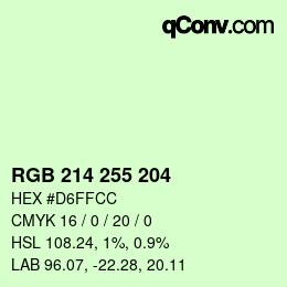 カラーコード: RGB 214 255 204 | qconv.com