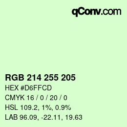 Color code: RGB 214 255 205 | qconv.com