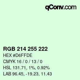 Color code: RGB 214 255 222 | qconv.com