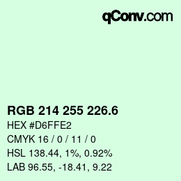 カラーコード: RGB 214 255 226.6 | qconv.com