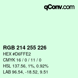 カラーコード: RGB 214 255 226 | qconv.com