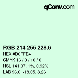 カラーコード: RGB 214 255 228.6 | qconv.com