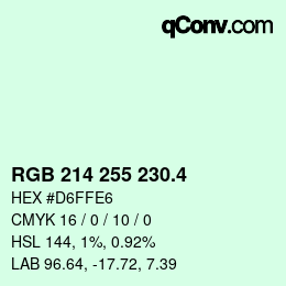 カラーコード: RGB 214 255 230.4 | qconv.com