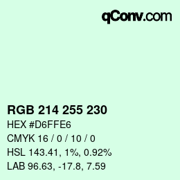 Color code: RGB 214 255 230 | qconv.com