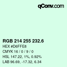 カラーコード: RGB 214 255 232.6 | qconv.com