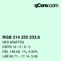 カラーコード: RGB 214 255 233.6 | qconv.com
