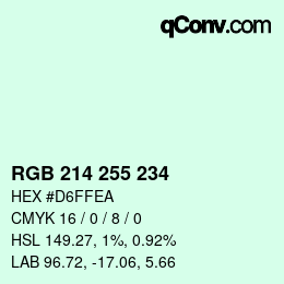 Color code: RGB 214 255 234 | qconv.com