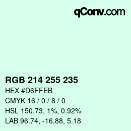 Color code: RGB 214 255 235 | qconv.com