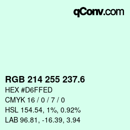 カラーコード: RGB 214 255 237.6 | qconv.com