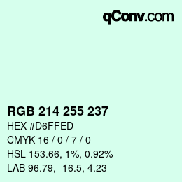 Color code: RGB 214 255 237 | qconv.com