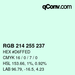 カラーコード: RGB 214 255 237 | qconv.com