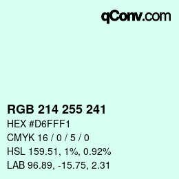 Color code: RGB 214 255 241 | qconv.com