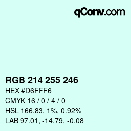 Color code: RGB 214 255 246 | qconv.com