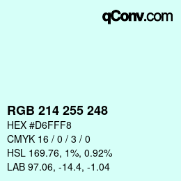 Color code: RGB 214 255 248 | qconv.com