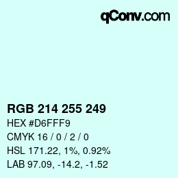 Color code: RGB 214 255 249 | qconv.com