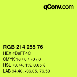 Color code: RGB 214 255 76 | qconv.com