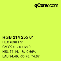 Color code: RGB 214 255 81 | qconv.com