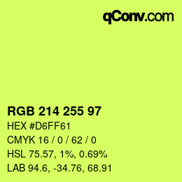 Color code: RGB 214 255 97 | qconv.com
