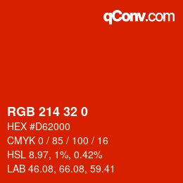 カラーコード: RGB 214 32 0 | qconv.com