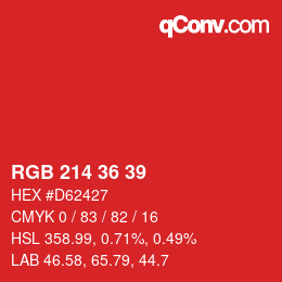 颜色代码: RGB 214 36 39 | qconv.com