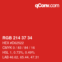 カラーコード: RGB 214 37 34 | qconv.com