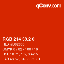 カラーコード: RGB 214 38.2 0 | qconv.com