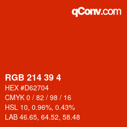 カラーコード: RGB 214 39 4 | qconv.com